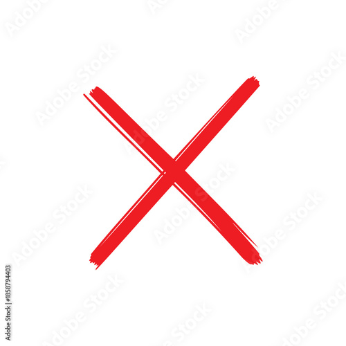 Thing red marker cross icon. Hand drawn red cross mark vector illustration. Red x sign symbol.
