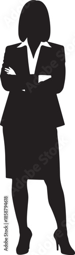 Vector  illustration of Silhouette of a confident businesswoman with arms crossed, isolated on transparent background.