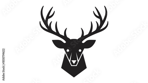 Black silhouette of a deer head with antlers on white background.