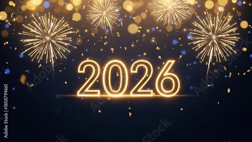 Wallpaper Mural A happy new year celebration vector illustration featuring gold stars and fireworks for a 2026 holiday party card design Torontodigital.ca