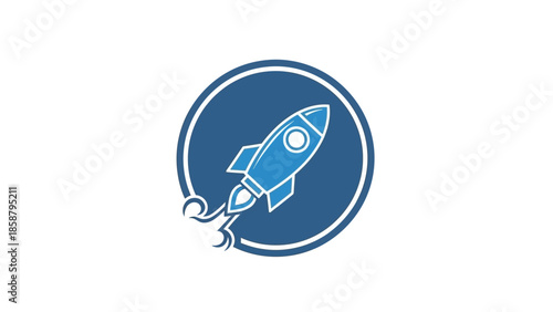 Simple blue rocket icon symbolizing startup launch and innovation.