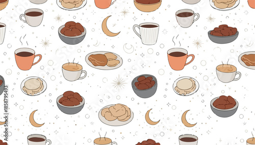 Cozy Coffee and Dessert Seamless Pattern Vector Illustration