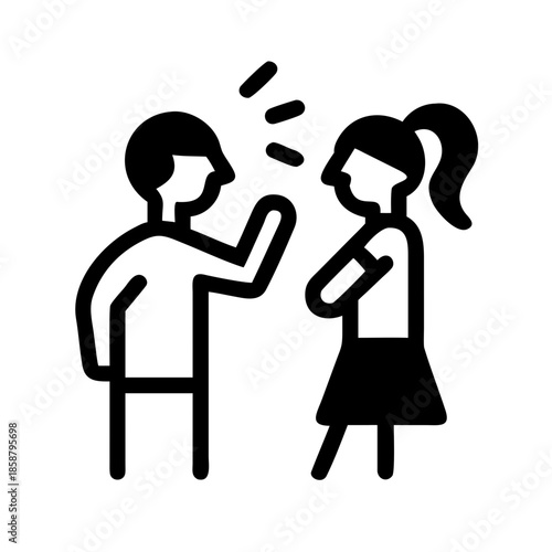 Illustration depicts couple yelling, engaged in heated discussion. Male figure gestures emphatically while female partner crosses arms, symbolizing intense couple yelling situation.