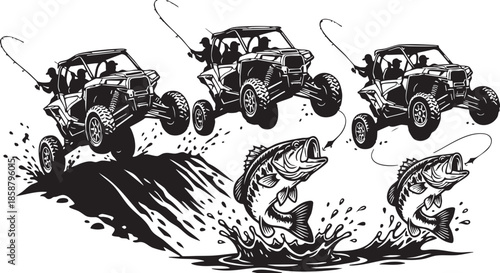 UTV Bass Fishing, utv, offroad,car, vintage, auto, old, vehicle, truck, automobile, antique, design, motor, wheels, illustration, silhouette, vector, wheel, toy, transportation, retro, model, classic,
