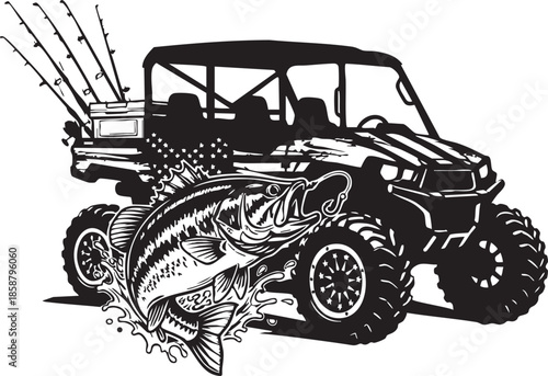 UTV Bass Fishing, utv, offroad,car, vintage, auto, old, vehicle, truck, automobile, antique, design, motor, wheels, illustration, silhouette, vector, wheel, toy, transportation, retro, model, classic,