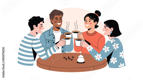 Diverse group of friends enjoying coffee together