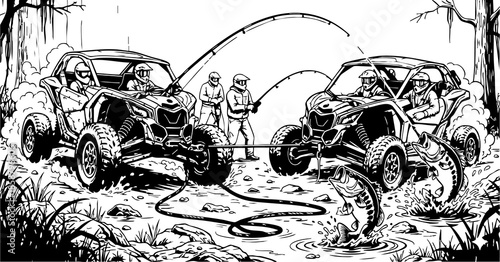 UTV Bass Fishing, utv, offroad,car, vintage, auto, old, vehicle, truck, automobile, antique, design, motor, wheels, illustration, silhouette, vector, wheel, toy, transportation, retro, model, classic,