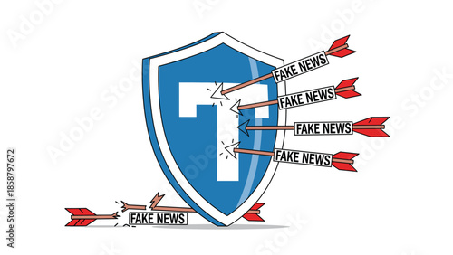 Shield protecting against fake news with arrows