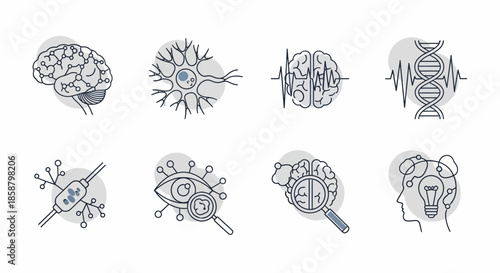 Set of human brain and nervous system related icons.