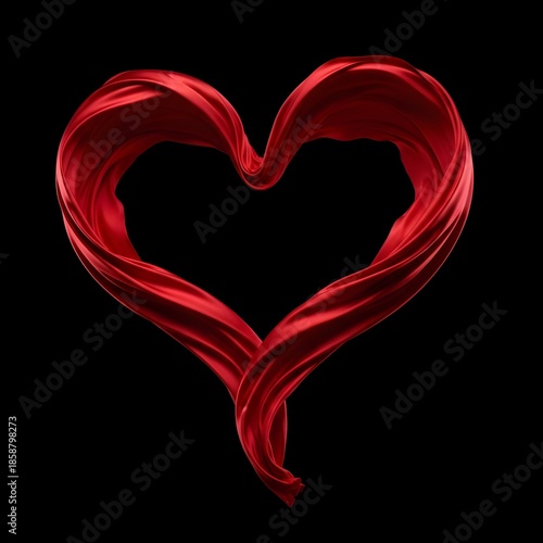 A luxurious heart shape formed by flowing, elegant red satin fabric against a dark background.