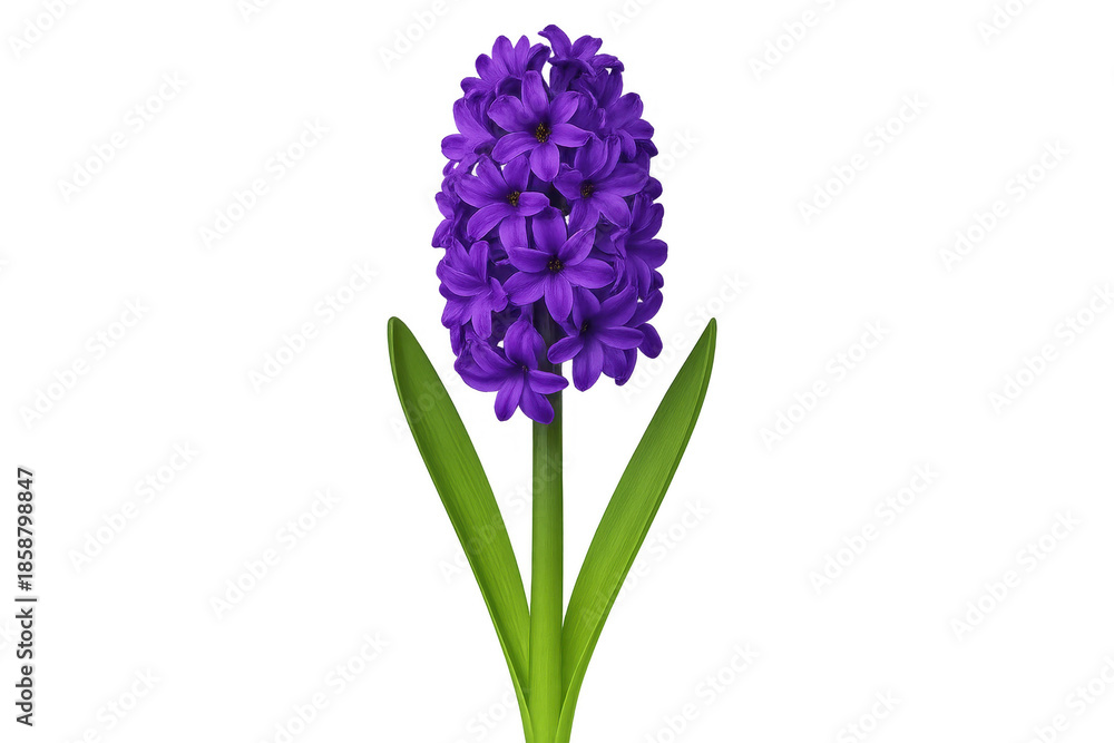 Obraz premium Purple hyacinth flower blooming with green leaves