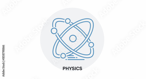 Physics atom icon representing scientific study and research.