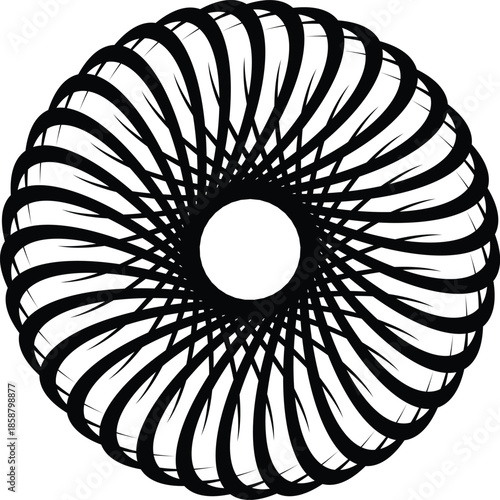 Symmetrical spirograph-style circular pattern with petal-like curves and central void