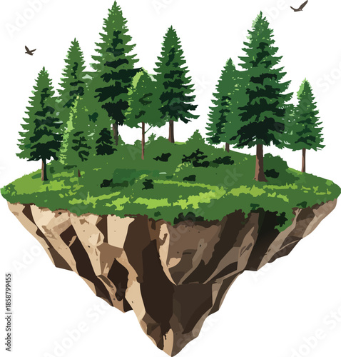 Small Forest Island Floating in the Air Depicting Environmental Fantasy and Surreal Nature Balance