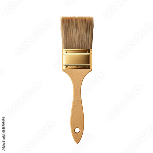 Brush With a Flat Head and Golden Handle on a White Background