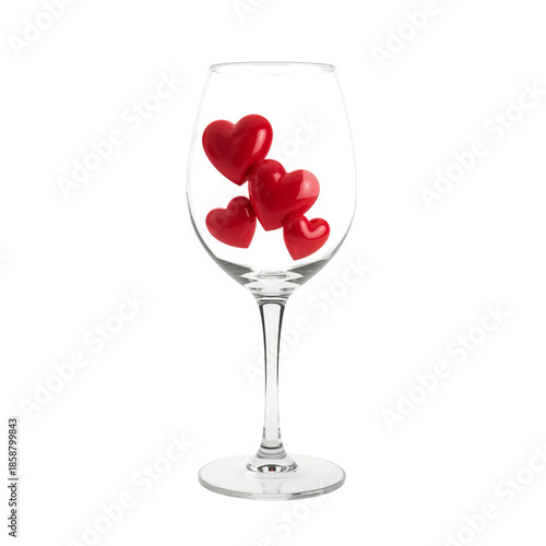 Red Hearts in a Glass With More Hearts Flying Above in a Simple Design