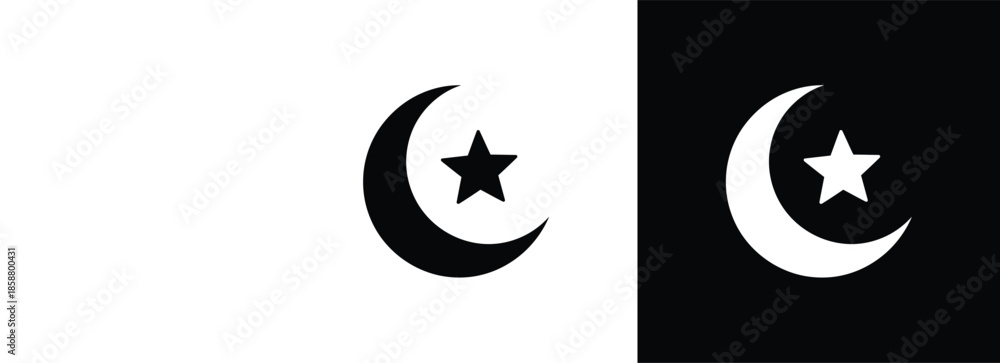 Fototapeta premium Islamic Crescent Moon and Star Vector Icon for Ramadan and Eid Celebrations