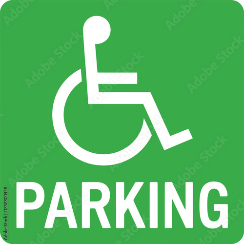 Green accessible parking vector sign with white wheelchair symbol for inclusive design and ADA-compliant space marking.