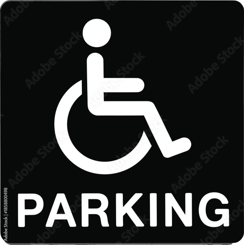 Accessible parking vector sign with wheelchair symbol in bold white on black background for inclusive design use.