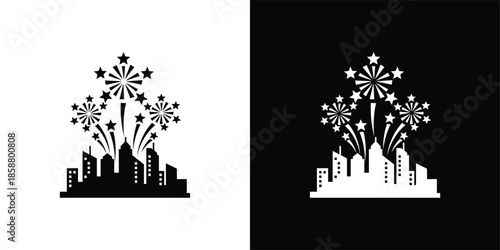 City Skyline Celebration with Festive Fireworks and Twinkling Stars