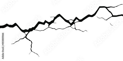 A striking black crack resembling a lightning bolt or fissure on a clean white background