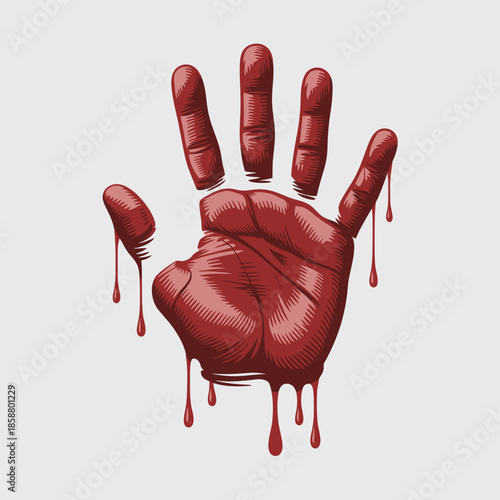 Bloody Handprint Red Vector Realistic Illustration Horror Crime Scene Design Element for Halloween Decoration Spooky Graphic Murder Scene Forensic Evidence Scary Handprint Blood Stain Art