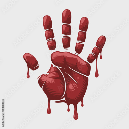 Bloody Handprint Red Vector Realistic Illustration Horror Crime Scene Design Element for Halloween Decoration Spooky Graphic Murder Scene Forensic Evidence Scary Handprint Blood Stain Art