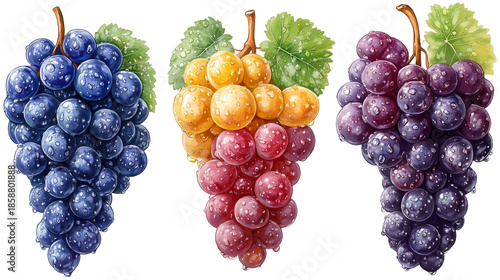 Freshly harvested grape clusters with water drops