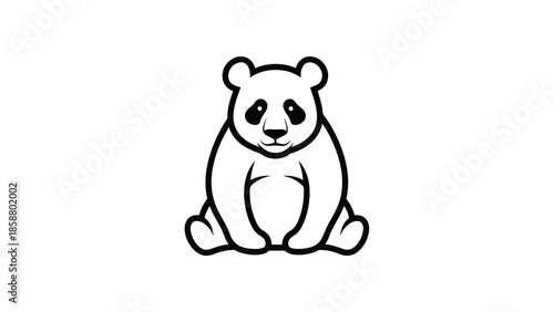 A simple, stylized black and white drawing of a cute, plump panda sitting down
