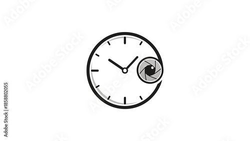 Abstract clock face design with a camera aperture in the center