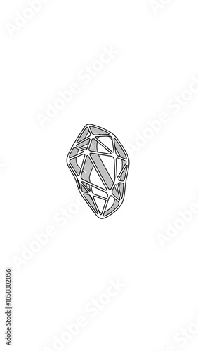 Abstract organic form with interconnected lines and shaded segments, appearing crystalline and geometric