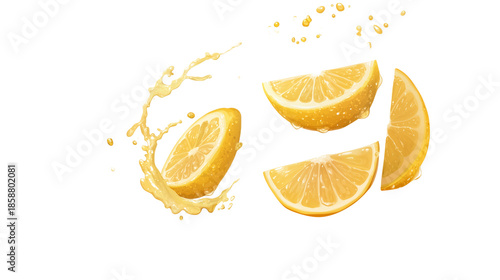 Splashing lemon slices on food photography