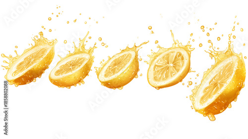 Juicy lemon slices splashing on food photography
