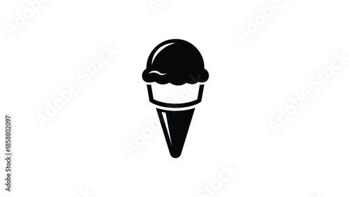 Black silhouette of an ice cream cone with a round scoop and wavy top