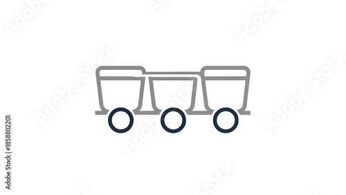 Minimalist graphic of three linked carts on wheels