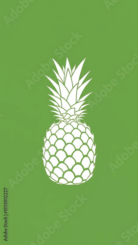 A simple white pineapple silhouette against a plain green background, highlighting its spiky leaves and textured body