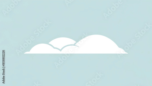 A simplified, minimalist design features a row of soft white cloud shapes against a pale blue background