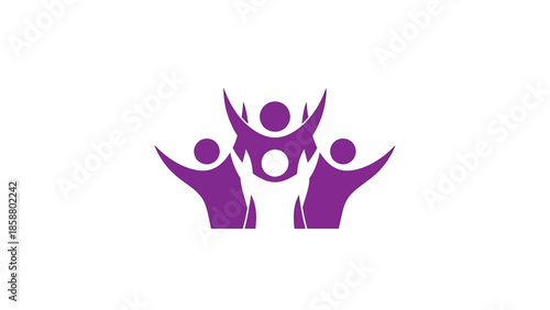 Three abstract figures with outstretched arms form a sense of unity and celebration on a white background