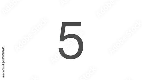 A bold, dark gray number 5 is centrally placed against a stark white background