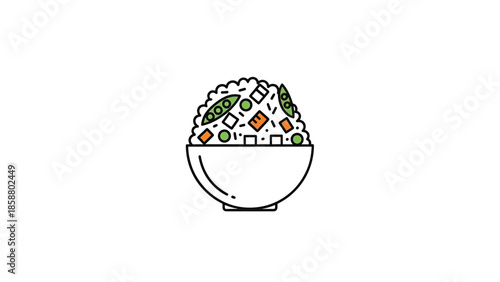 A white bowl filled with a mixture of peas, diced carrots, and cubed vegetables