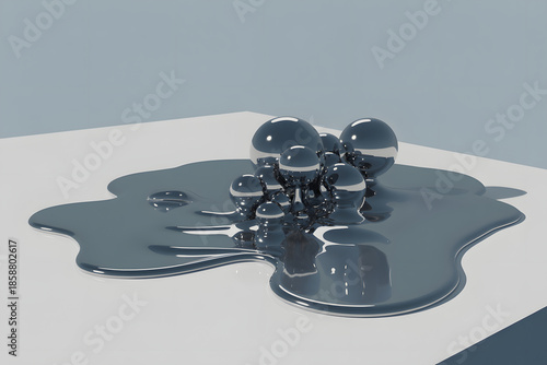 Reflective Spheres Emerging from a Metallic Liquid Pool