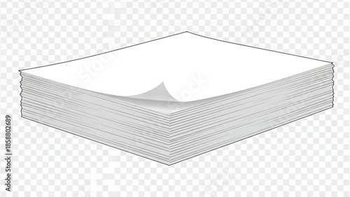 Stack of white papers, some curved upwards at the top, with visible page lines