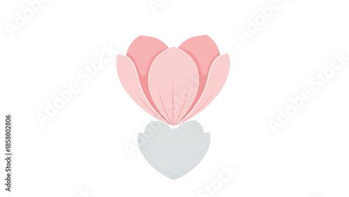 A delicate pink flower atop a subtle grey heart shape, rendered in a soft, illustrative style
