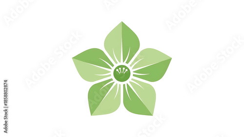 Stylized green five-petal flower with central stamen cluster