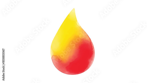 A bright, stylized teardrop shape filled with gradients of yellow and red
