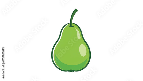 A stylized, cartoonish green pear with a dark outline and subtle shading, centered on a white background