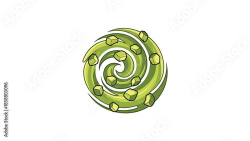 Swirling green portal with floating cubes