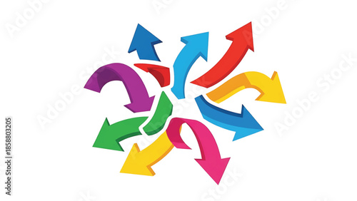 Colorful arrows radiate outwards from a central point