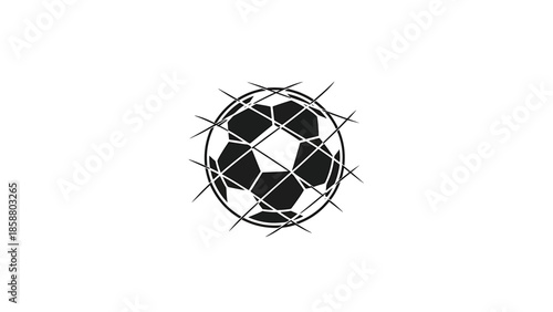 Stylized soccer ball with abstract sharp lines intersecting the sphere