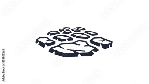 A stylized, dark gray paw print composed of abstract geometric shapes on a white background